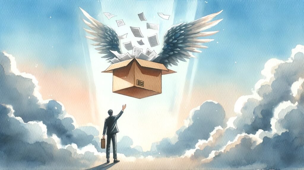 Box with Wings Flying Away